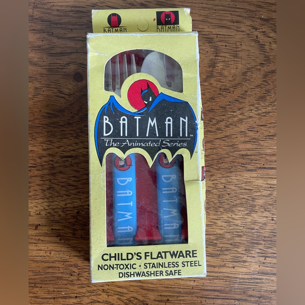 Vintage 1992 DC Comics Batman child’s flatware fork and spoon.
